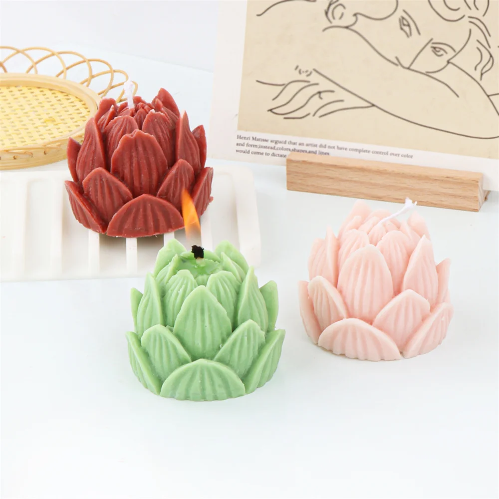 

3D Lotus Flower Candle Silicone Mold DIY Handmade Aromatherapy Making Soap Mould Cake Chocolate Molds Valentines Day Gift