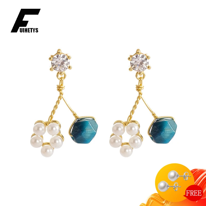 

Trendy Pearl Earrings 925 Silver Jewelry with Zircon Gemstone Drop Earrings for Women Wedding Bridal Party Gift Ear Accessories