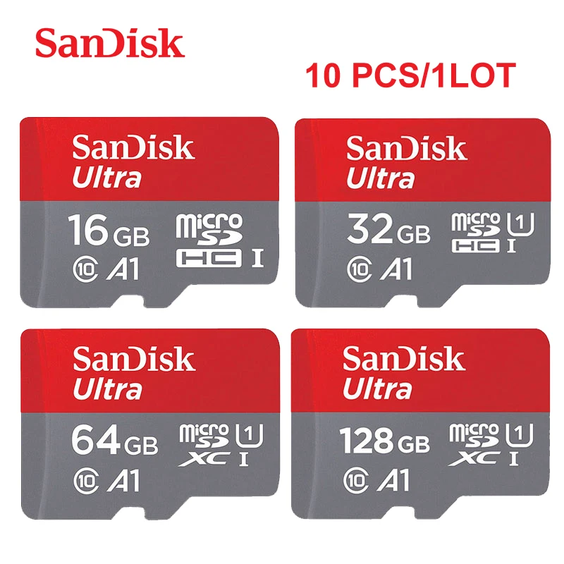 

10PCS/LOT Original SanDisk Micro SD Card 128GB 64GB MicroSDXC Memory Card 32GB 16GB MicroSDHC Class10 U1 for Tablet/smartphone
