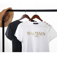 balmain new mens and womens letter printed short sleeve metal button decoration all match t shirt s 3xl