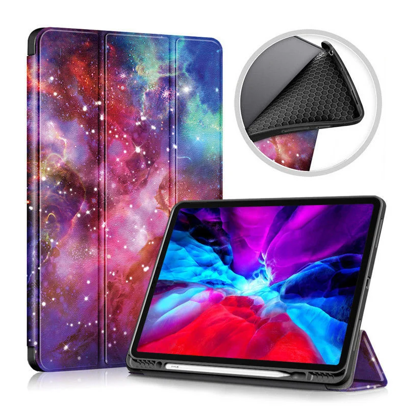 

Suitable for 2021 apple iPad Pro protective case with three fold pen slot pro12 9 "flat soft shell 12.9"