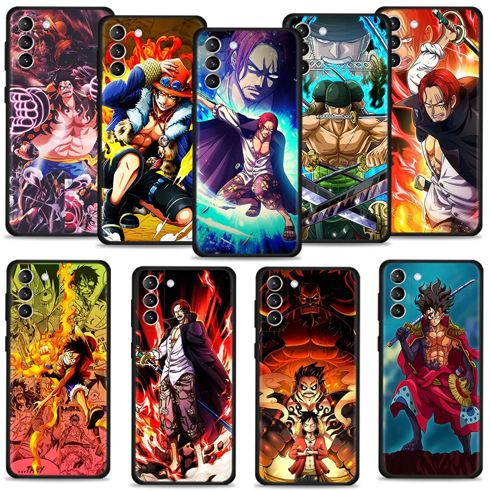 Phone Case One Piece Red Haired Luffy For Samsung Galaxy S20 FE 2022 S9 S22 Ultra 5G S10 S10e S7 S21 Plus S8 Black Smartphone