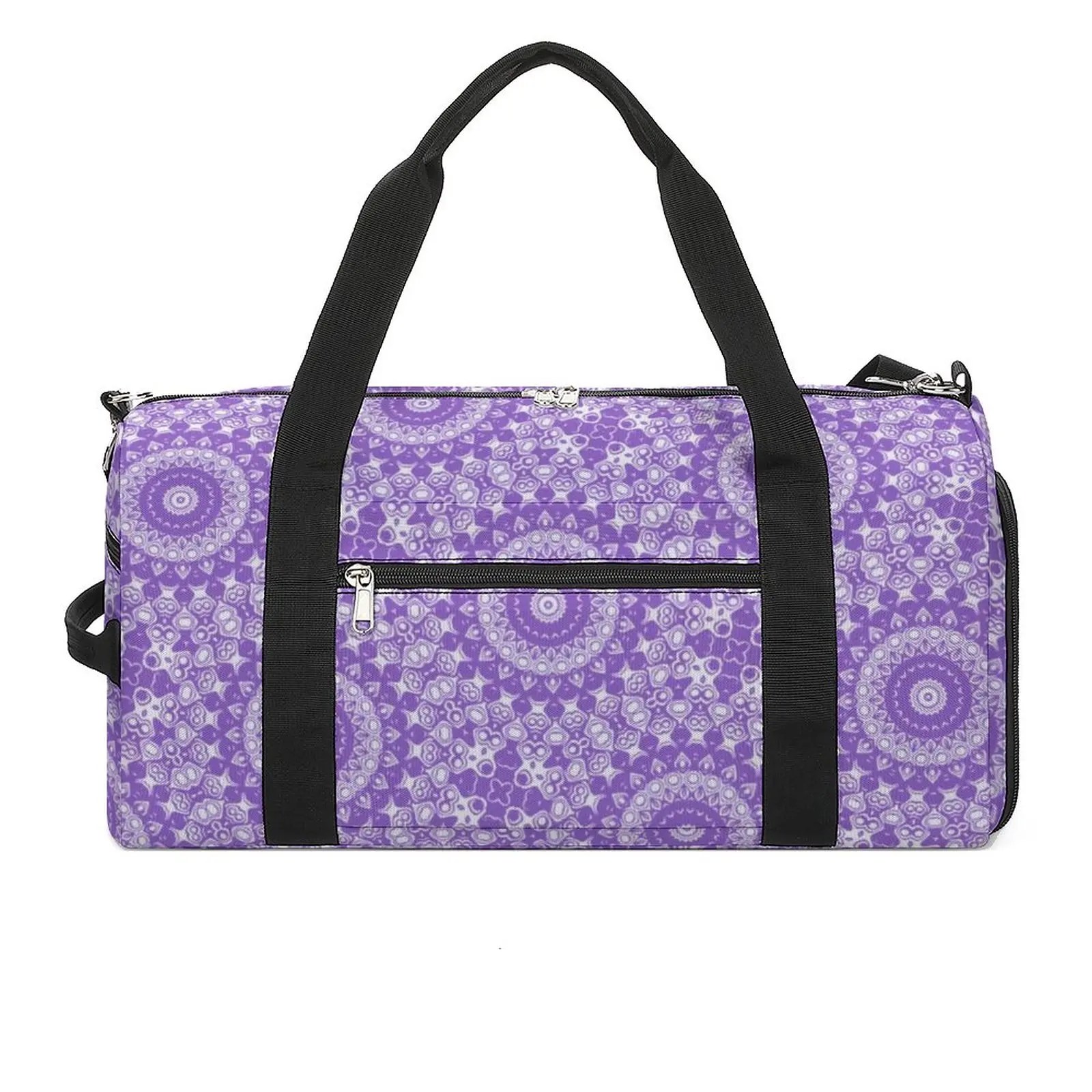 

Amethyst Lavender Mandala Gym Bag Purple And White Print Teal Floral Weekend Sports Bags with Shoes Travel Handbag Fitness Bag