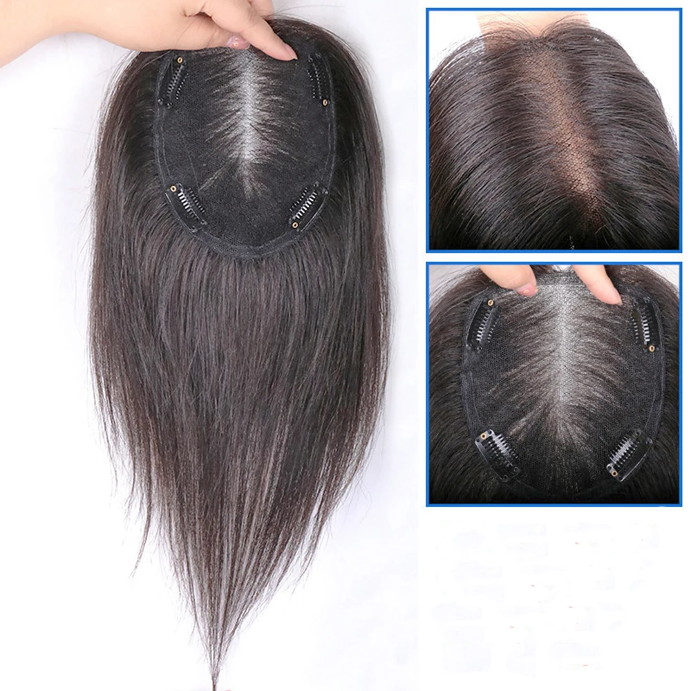 Human Hair Toupee Clip in Human Hair Pieces Top Toppers Fringe for Loss Thinning Hair Replacement Extentions Straight Hair