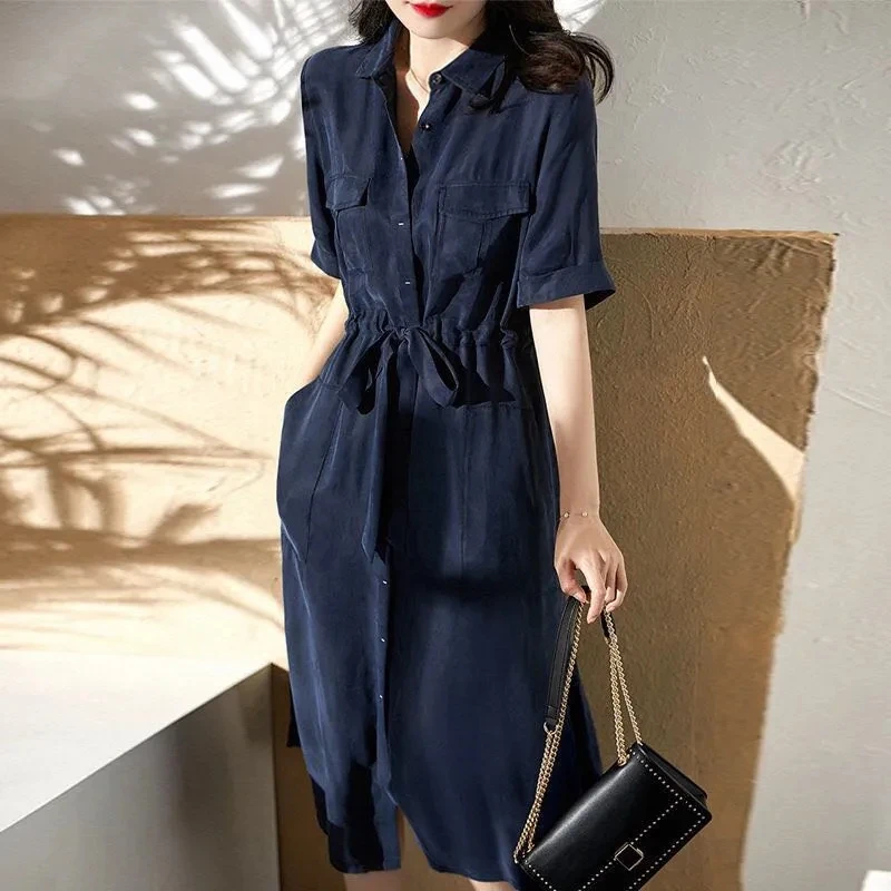 

Summer Women's Dress 2021 Fashion Tooling Element Clothes Senior Draw String Plus Size Party Vintage French Beach Dress