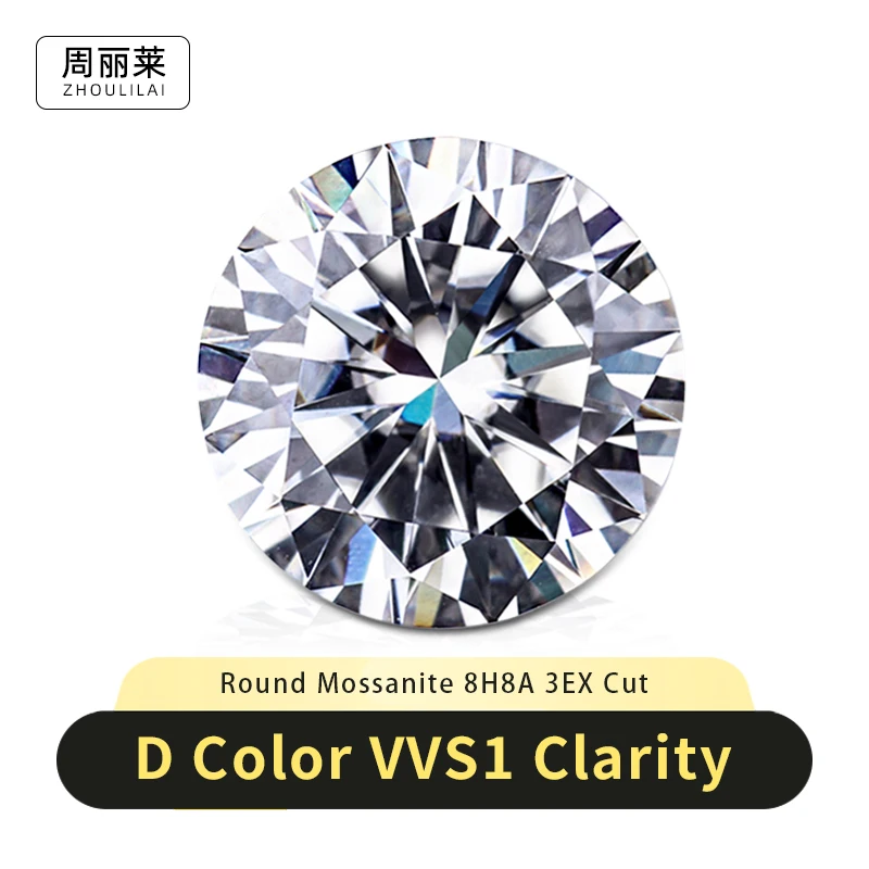 

Round Moissanite Loose Diamond D Color VVS1 Clarity 3EX Hearts and Arrows Cut