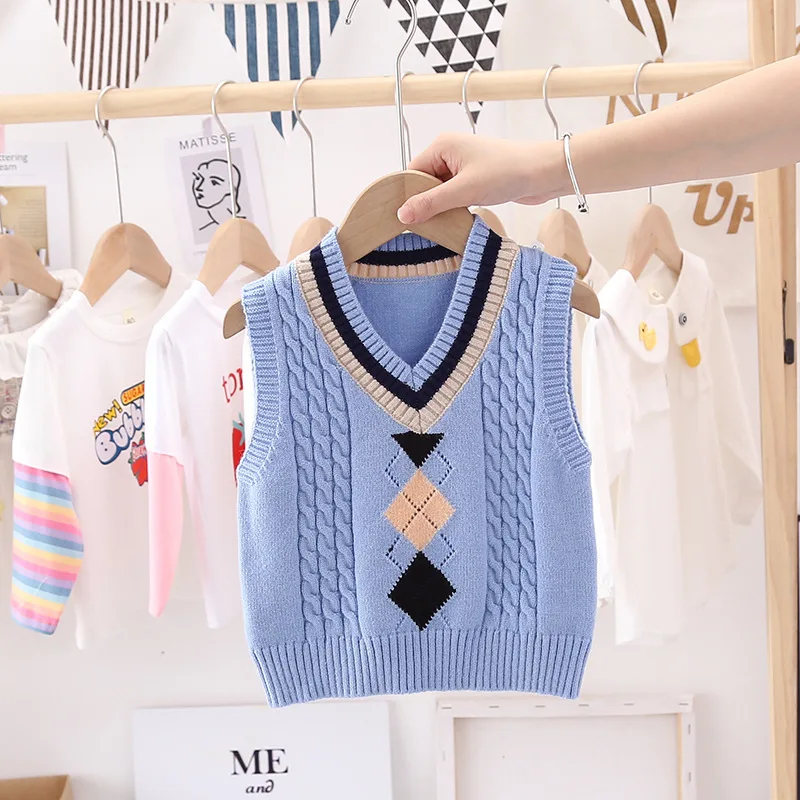 Children's Fashion Sweater Vest Autumn Boy Korean College Style Sweater Girl Toddler Sleeveless Party Birthday Gift Clothes