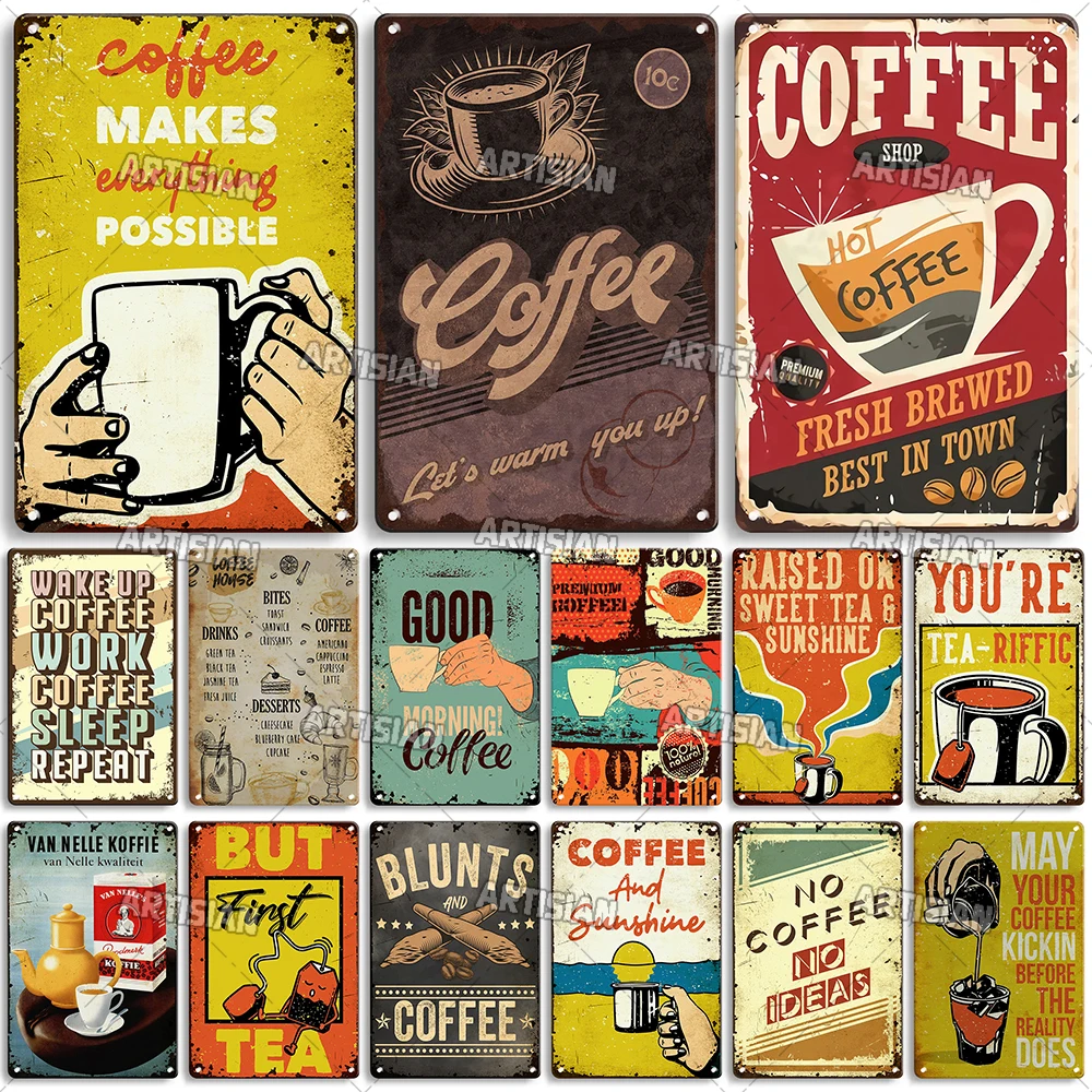 

Артизийские ржавые кофейные металлические жестяные знаки винтажные металлические знаки Декоративные плакаты для бара дома студии настенн...