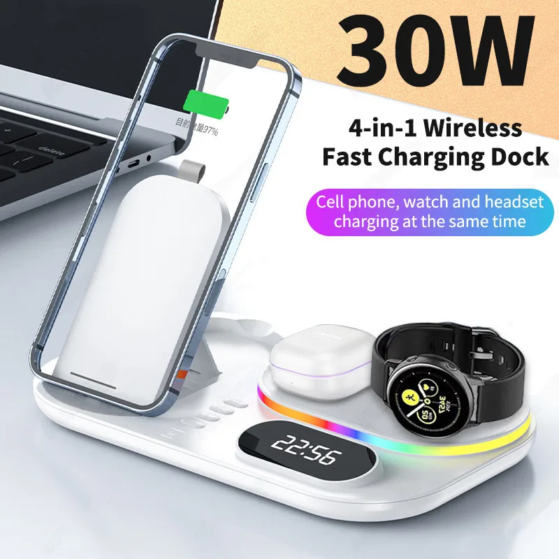 For iPhone13 Pro 12 Max Mini 30W 4 in 1 Wireless Charger Stand Fast Charging Dock Station For Apple Watch 7/ 6 AirPods Pro