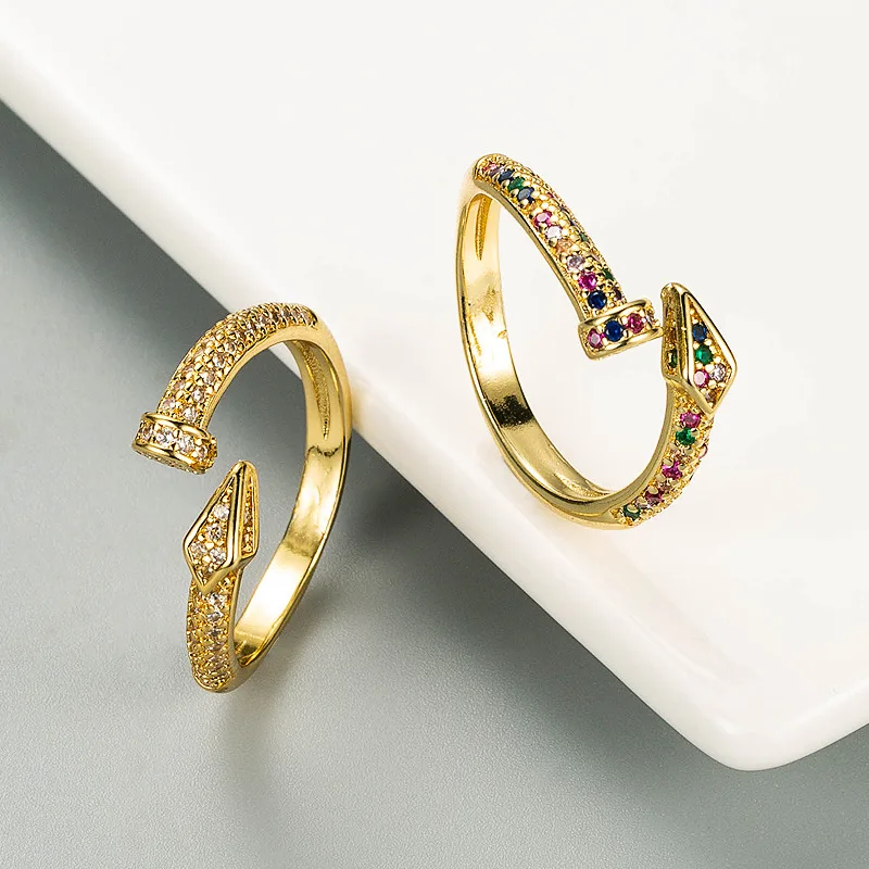 

Fashion Gold Color Metal Geometric Multicolor Zircon Open Ring Punk Vintage Adjustable Ring for Women Party Jewelry