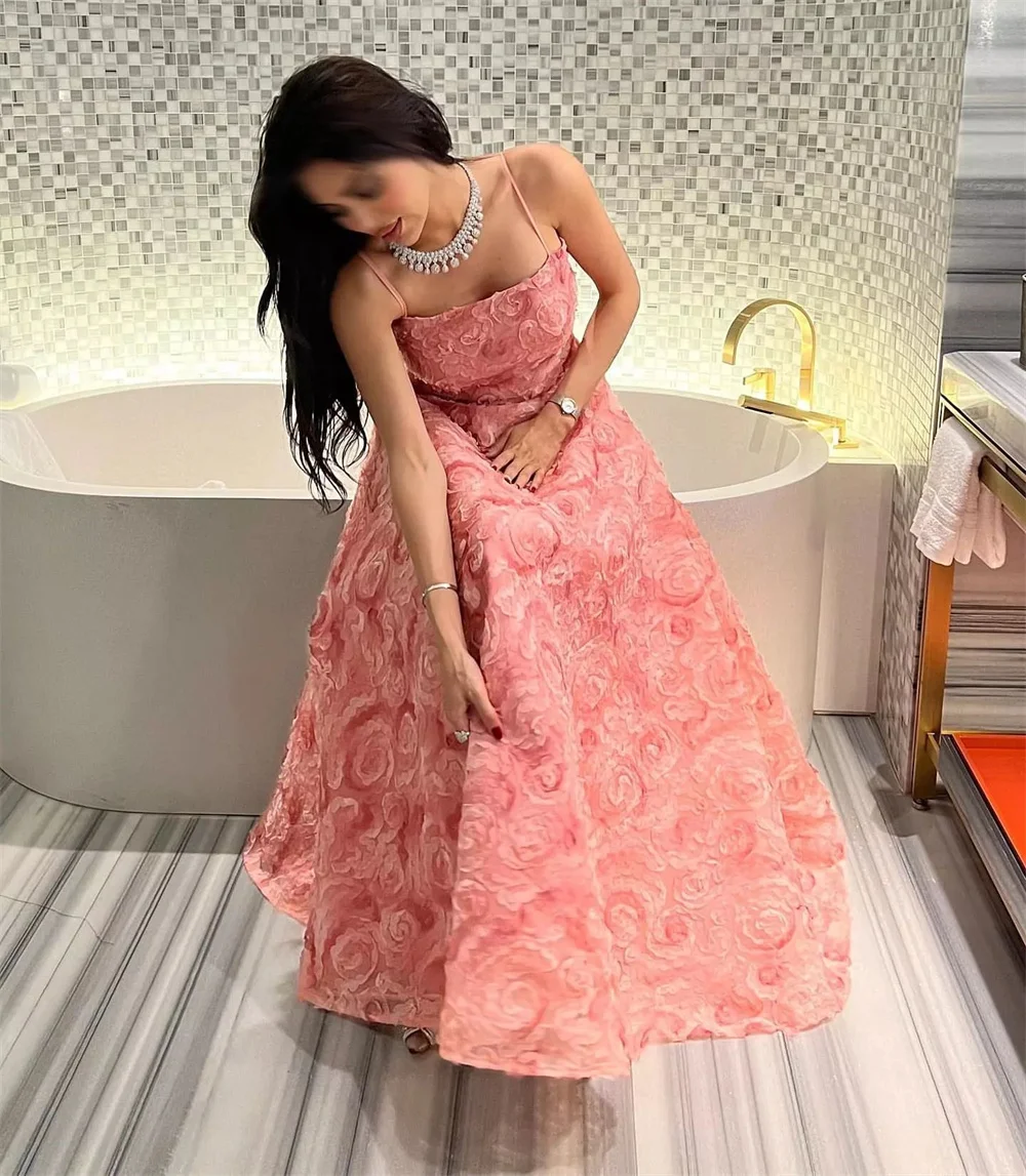 

Santorini Real Image Flower Pattern A Line Prom Dresses Spaghetti Strip Lace Up Back Robe De Soiree Floor Length Evening Party