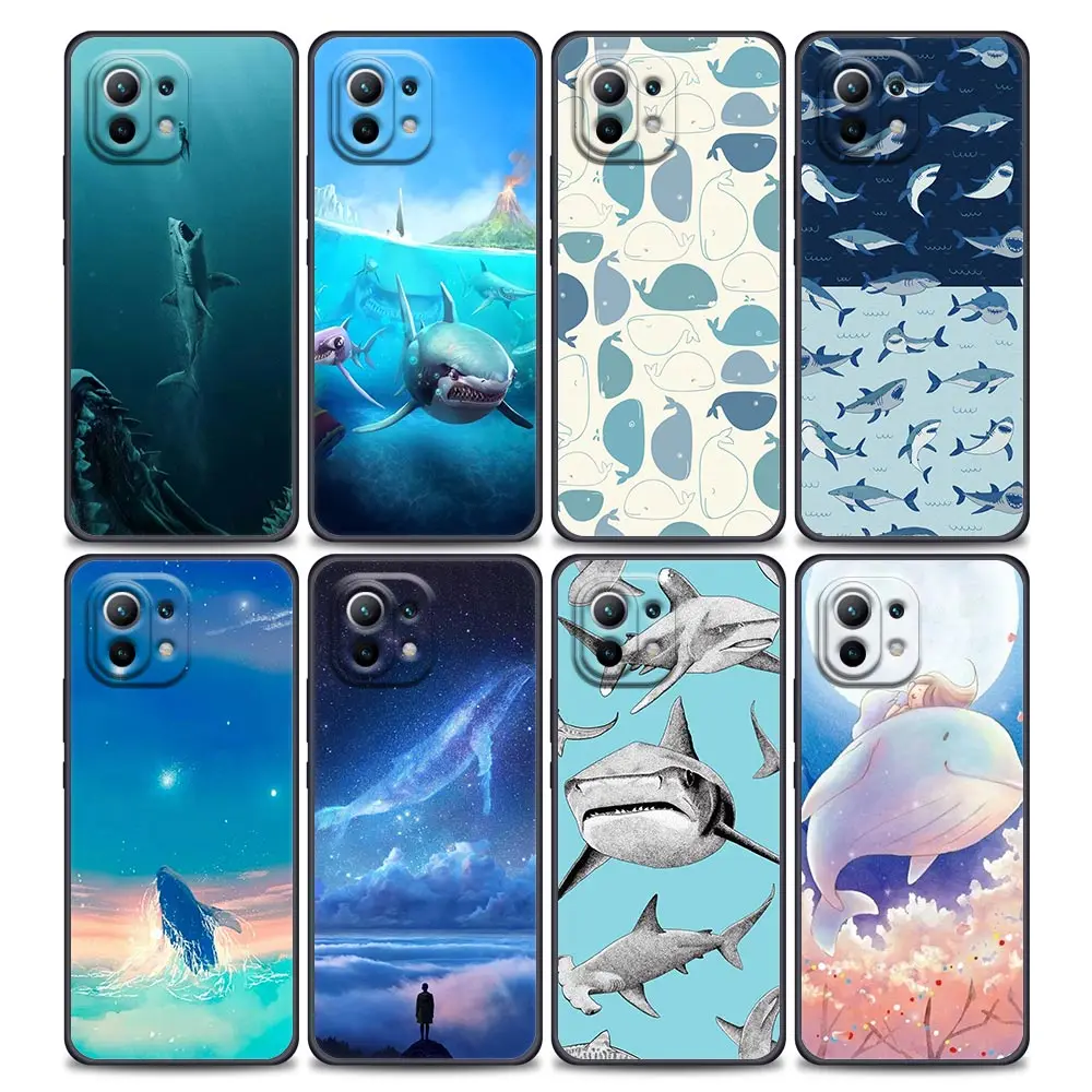 

Ocean Whale Shark Animal Case For Xiaomi Mi 11 Lite 5G NE 11i 11X 11T 12 Cover Poco X3 M3 M4 Pro F3 Black Silicone Fundas Cover