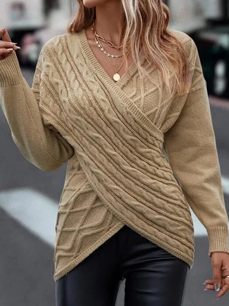 

Loungewear Pullovers 2023 Women Solid V-Neck Long Sleeve Autumn Winter Fashion Sweaters Elegant Slim Fit Streetwear Dropshipping