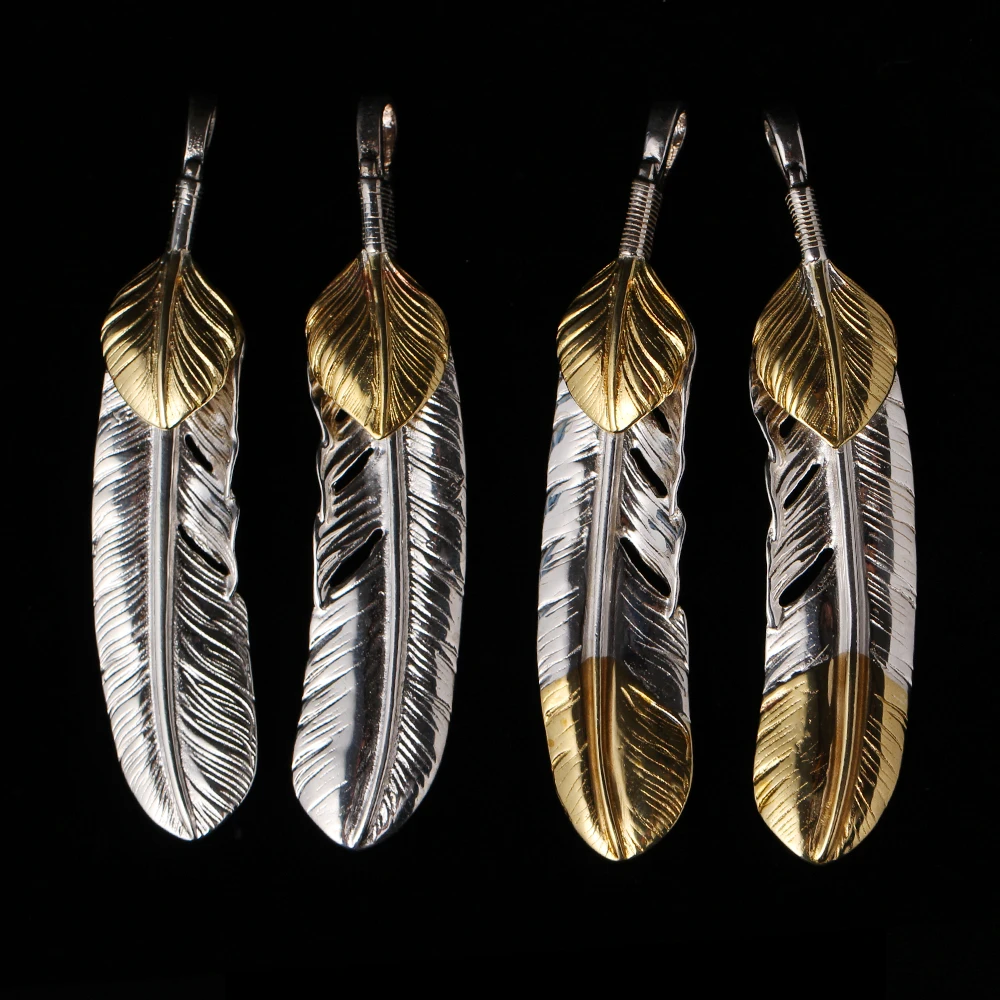 

S925 Sterling Silver Charm Vintage Necklace Takahashi Goro Simple Indians Feather Pendant For Man