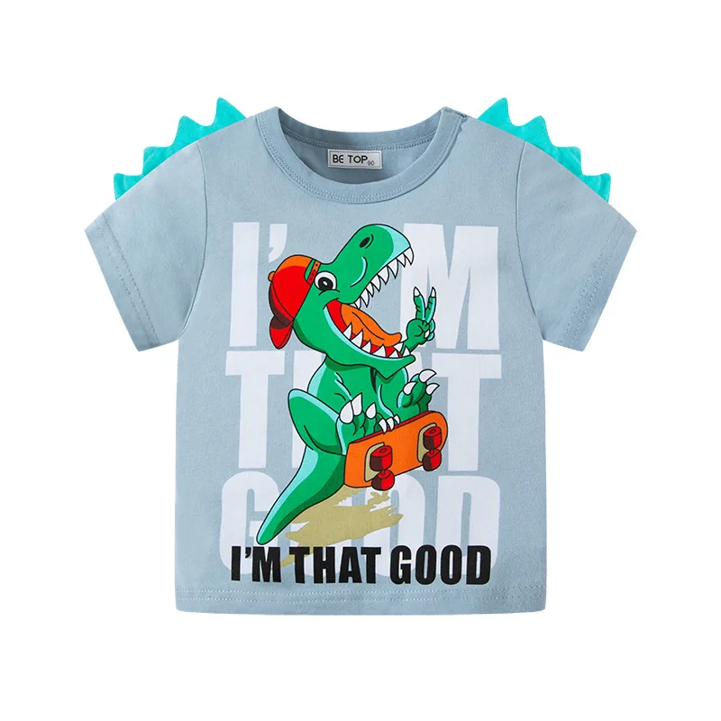 

Jlong Summer Boys Short-sleeved T-shirt Cotton Breathable Kids Tops Outwear 2-8 Years Casual Cartoon Dinosaur Tops