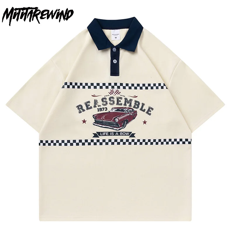 

Летняя футболка-поло в стиле хип-хоп, уличная одежда, повседневная свободная футболка-поло с отложным воротником и коротким рукавом, футбол...