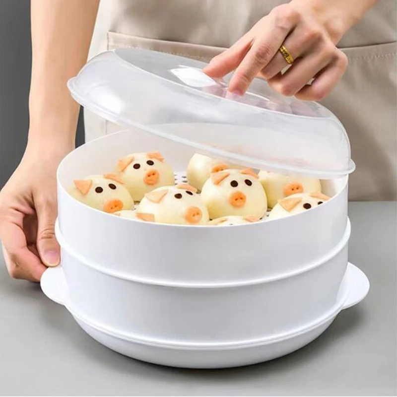 

Practical Microwave Oven Special Steamer Eco-friendly PP Steamed Buns Steaming Utensils With Lid Durable Kitchen Tool