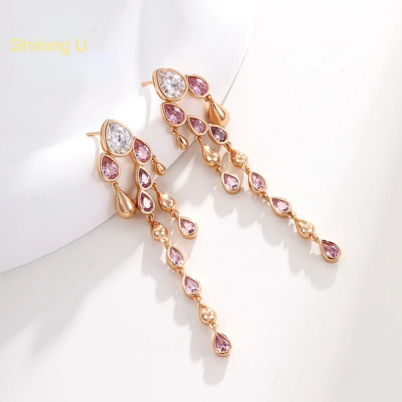 

Shining U Vintage Drop Earrings Pink Gemstone Party Jewelry for Women Gift