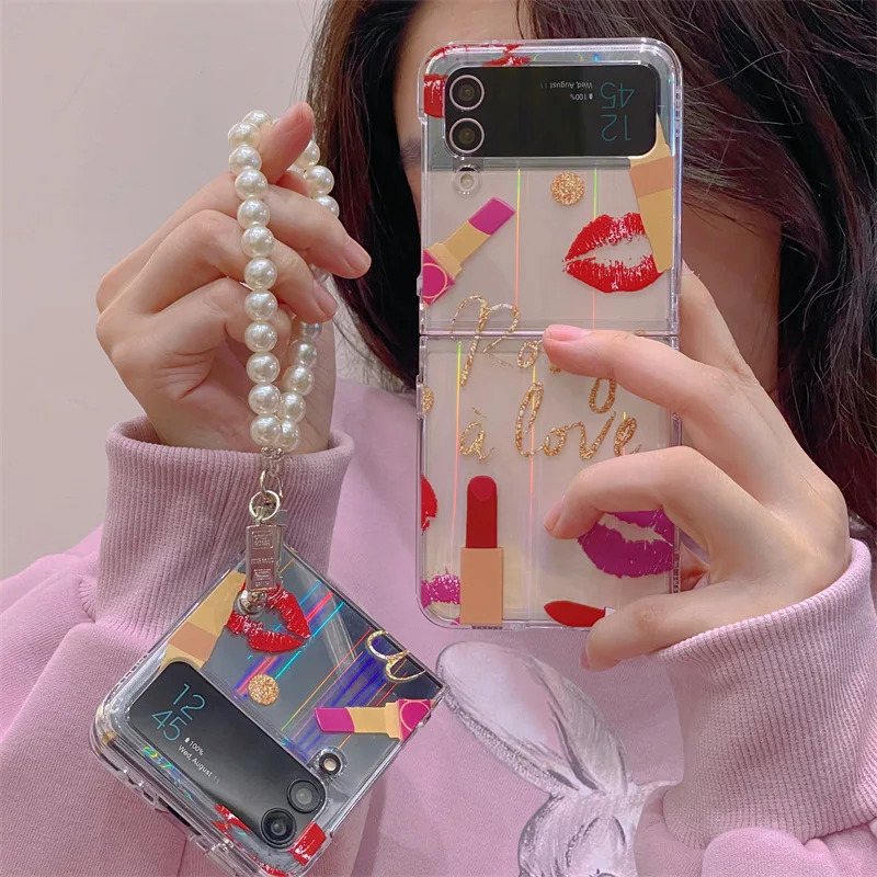 

Fashion Lipstick Lip Phone Case for Samsung Galaxy Z Flip 3 Z Flip 4 Hard PC Back Cover for ZFlip3 ZFlip4 Case Shell