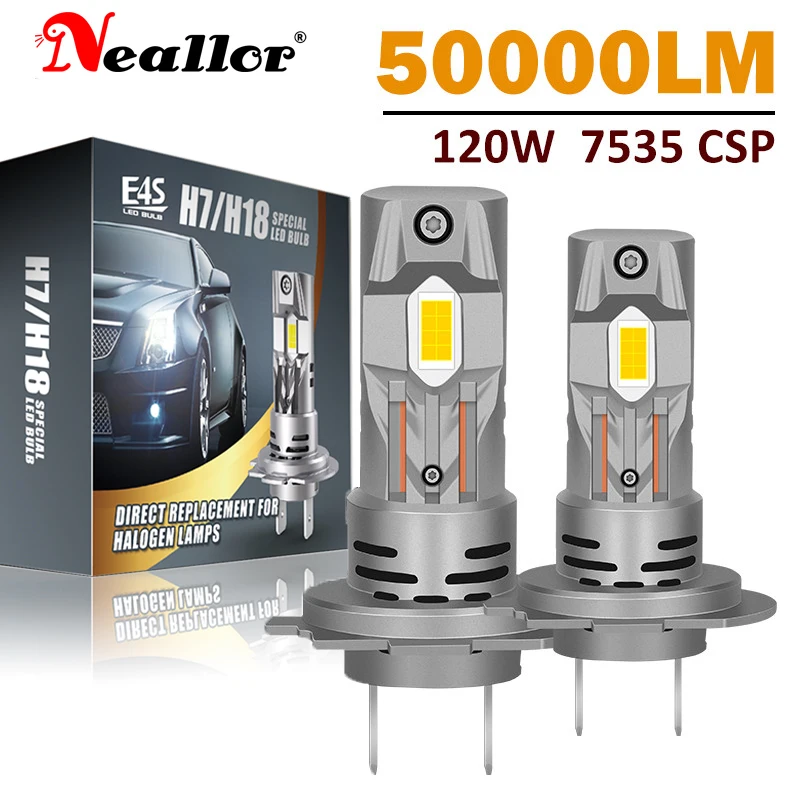 Turbo H7 LED Car Headlight Bulbs 50000LM 120W Mini Auto Lamps 7535 CSP Wireless Plug and Play 6000K White 12V 24V With Fan Diode