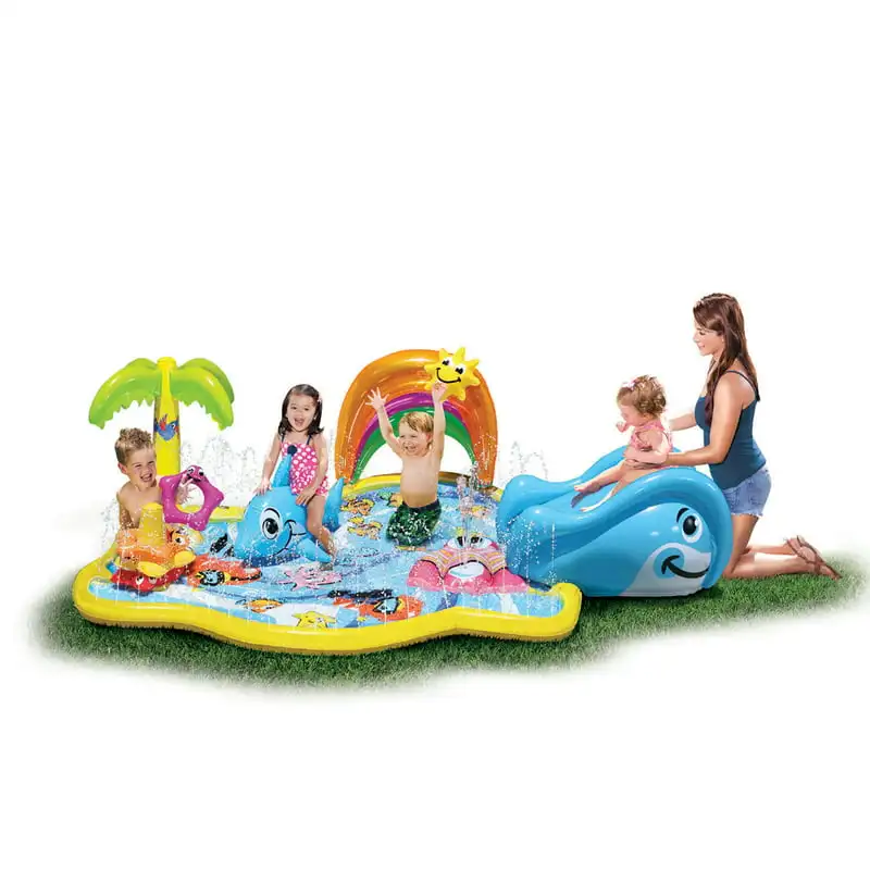 

Banzai Splish Splash Water Park JR, Length 90 in, Width 52 in, Height 24 in, Junior Inflatable Outdoor Backyard Water Splash
