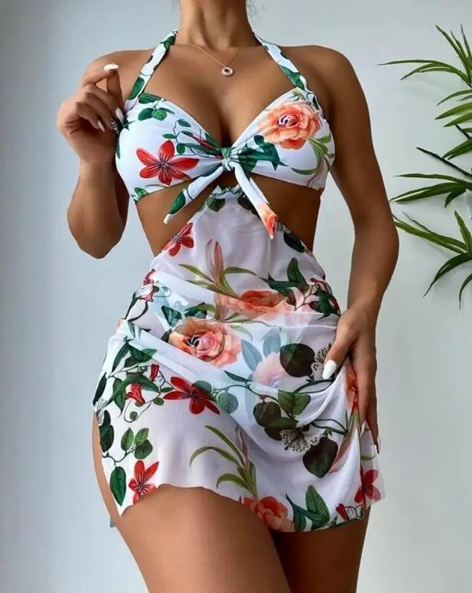 

2023 Новый женский комплект бикини с цветочным принтом