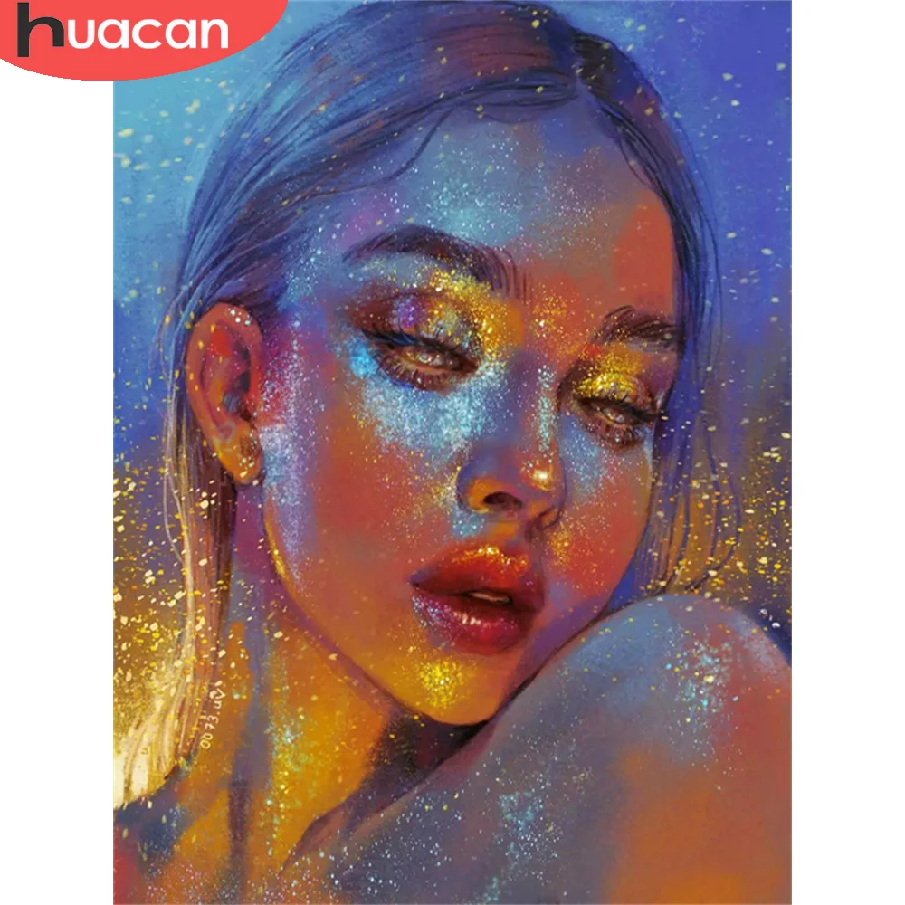 

HUACAN Full Diamond Mosaic Girl Portrait Painting Cross Stitch Kits Embroidery Women Needlework Bedroom Decoration Handicraft