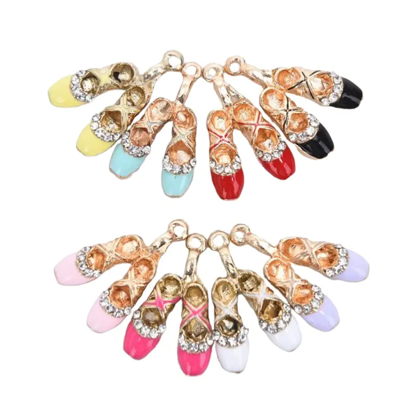 

10Pcs DIY Fashion Charms Gifts Enamels Rhinestone Ballet Shoes Alloy Pendant Making Hair Bracelet Necklace Jewelry Accessories