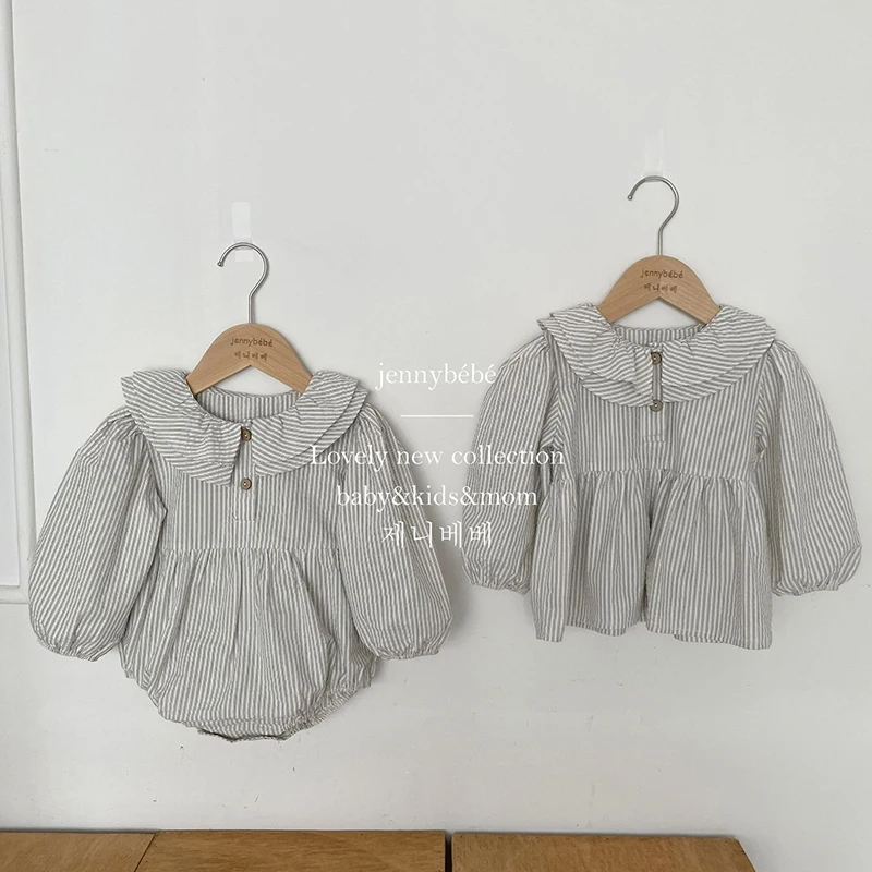 

Spring Autumn Sisters Clothes Newborn Baby Girls Bodysuits Kids Shirt Cotton Long Sleeve Stripe Baby Girl Clothing