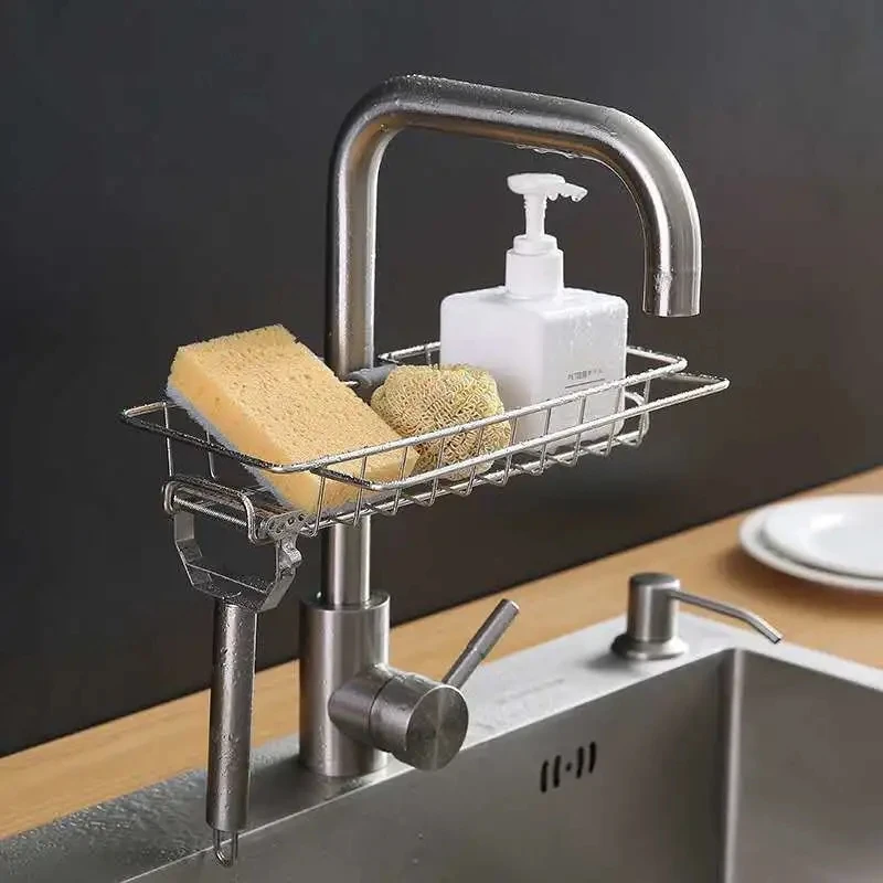 

Drainer Storage Soap Stainless Dishcloth Rag Steel Sponge Shelf Adjustable Rack Dry Kitchen Basket Finishing Faucet Towel Pool22