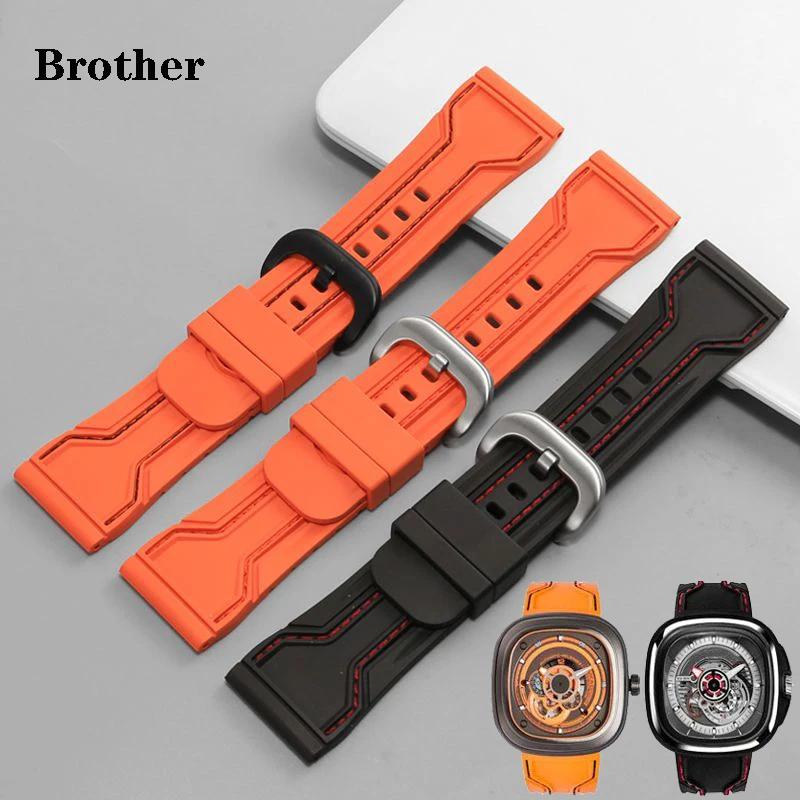 

For Seven Friday Rubber Watch Strap 28mm Waterproof Soft Orange Sevenfriday Wristband Bracelet P3C/02/SF-M3/04/P1B/01 Watchbands