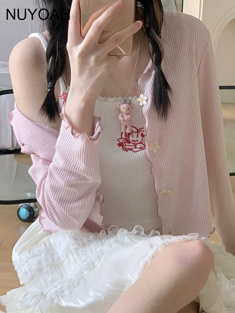 

Lace Knitted Cardigan Thin Women's Protection Loose Sweet Cute Small Coat JacketNuyoah