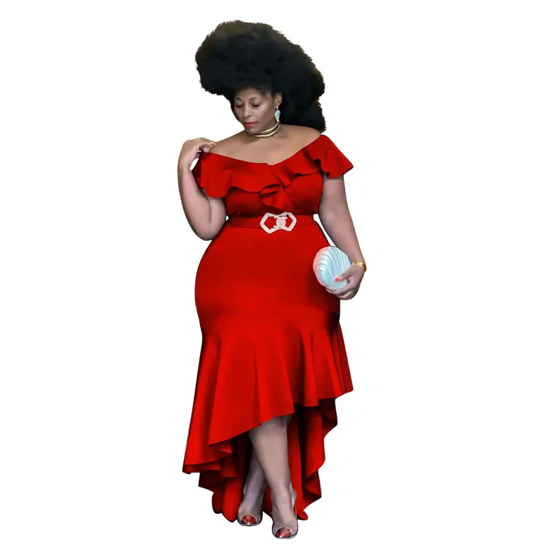 Plus Size Dresses V-Neck Irregular Skirt Blet Solid Slim Fit Floor-Length Party Dresses Evening Dresses Wholesale Dropshpping