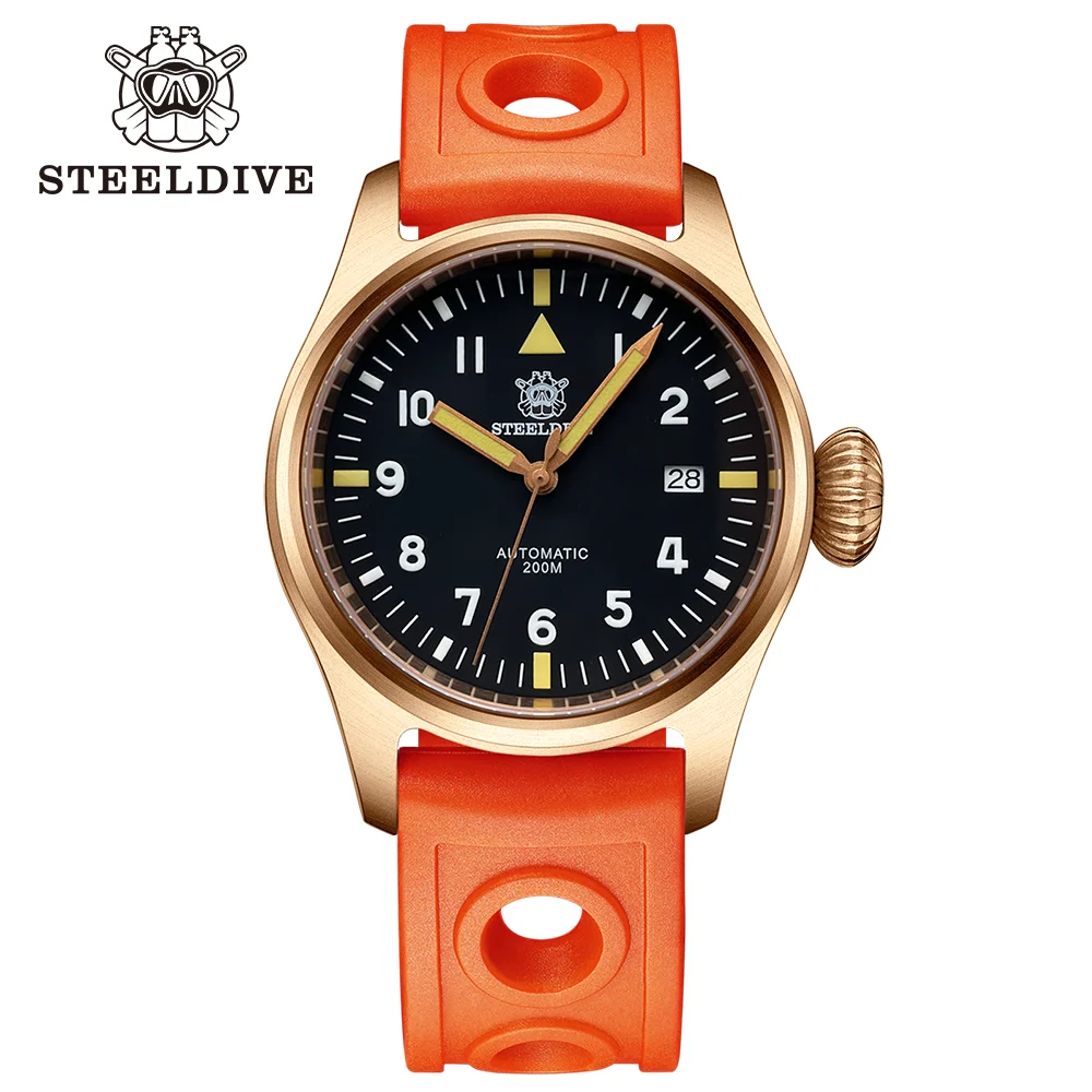 

STEELDIVE Official SD1928S Bronze Mechanical Watch New Style NH35 Movt 200M Waterproof Swiss Luminous Luxury Pilot Wristwatch