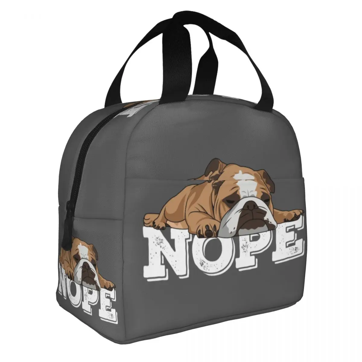 

British Dog English Bulldog Nope Insulated Lunch Bag For School Work Portable Cooler Thermal Lunch Box For Women Kids Food Bags