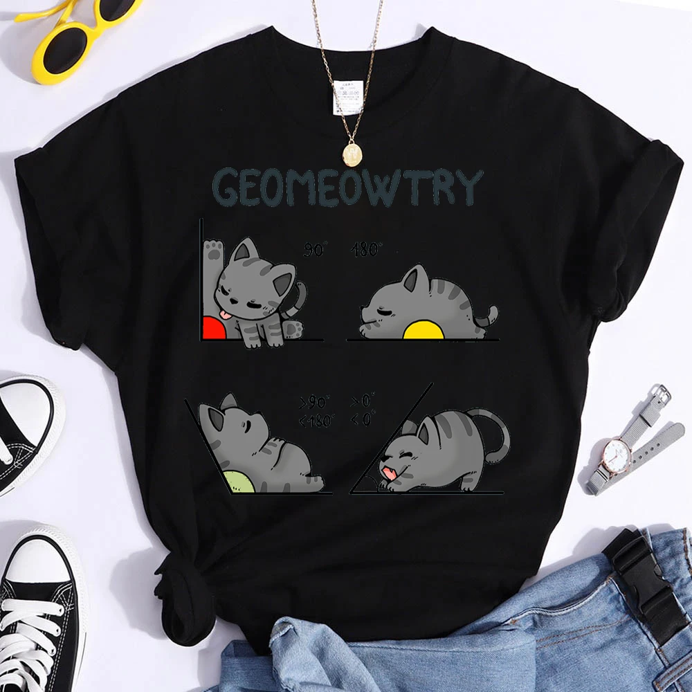 

Lovely Little Cat Cartoon Print T-shirt Women 2022 Female Short Sleeve Lady Lovely Top Clothes Fashion Little Cat Graphic Tee