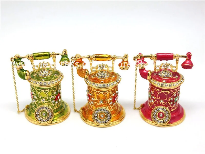 Telephone Bejeweled Collectible Trinket Jewelry Enamelled Box Christmas/Birthday Presents 1 pc