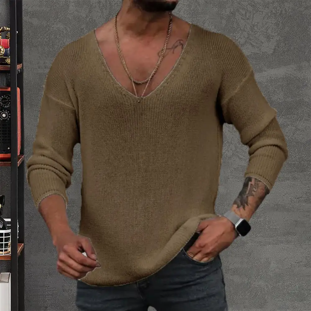 

Men Solid Color Sweater Versatile Men's V-neck Sweater Loose Fit Solid Color Casual Knitwear for Spring Autumn Loose Fit Men