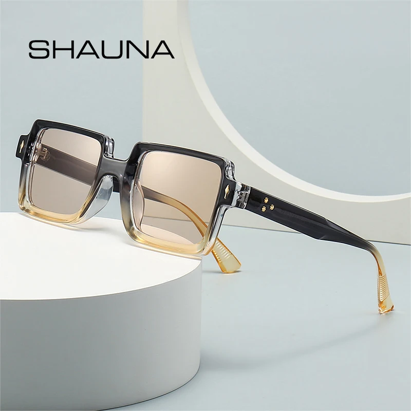 

Мужские и женские очки с заклепками SHAUNA, квадратные солнцезащитные очки в стиле ретро с градиентными линзами UV400 цвета шампанского