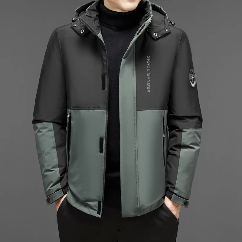 New Men's Casual Coat Stitching Short Hooded Thick Windproof Male Cotton-padded Clothes