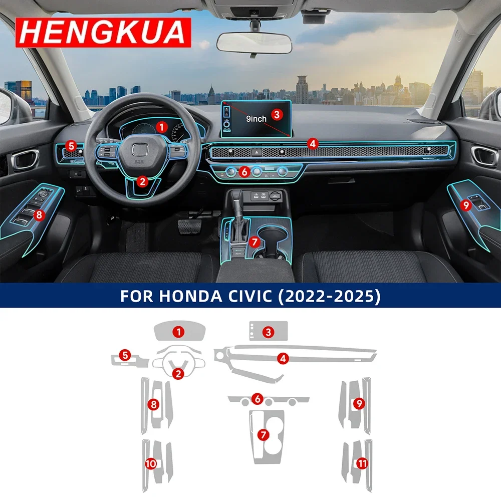 Фото ТПУ пленка для Honda 11th Civic, гибридная версия 2022-2025, наклейка для салона автомобиля, защитная пленка для экрана приборной панели, прозрачная автомобильная пленка №2