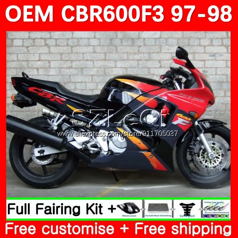 

orange red OEM Body +Tank For HONDA CBR600 CBR 600F3 600 F3 CC FS CBR600FS 97 98 CBR600F3 1997 1998 Injection Fairing 35LQ.319