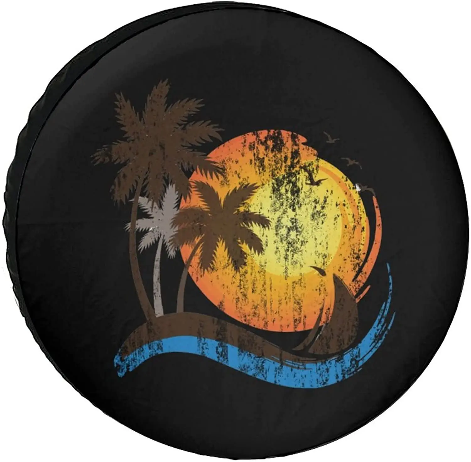 

Sunrise Coconut Palm Tree Waterproof Coating Tire Cover Portable Wheel Bags Sun Rain Snow Protector