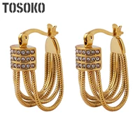 tosoko stainless steel jewelry 18k gold plated chain set with zircon earrings womens fashion earrings bsf080