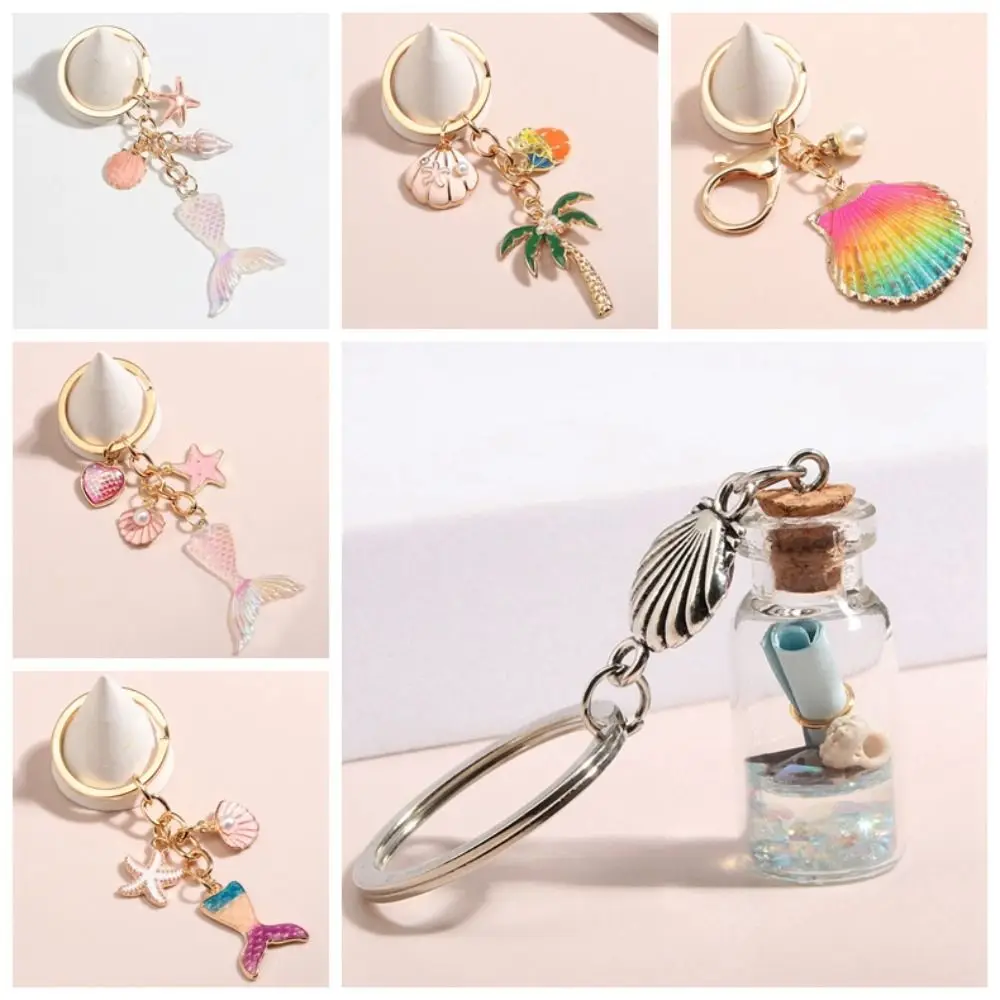 

Starfish Starfish Shell Conch Heart Keyring Cute Conch Glass Ball Mermaid Tail Beach Style Summer Gifts