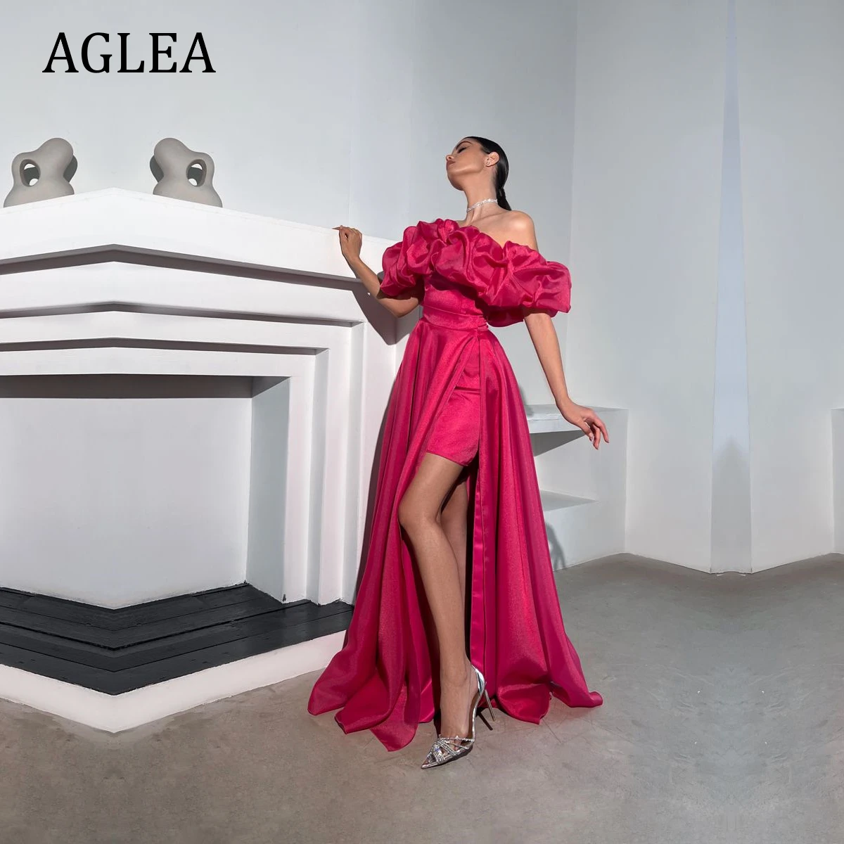 

Женское вечернее платье с драпировкой AGLEA, элегантное Деловое платье в пол с открытыми плечами, трапециевидного силуэта, красного цвета, для выпускного вечера