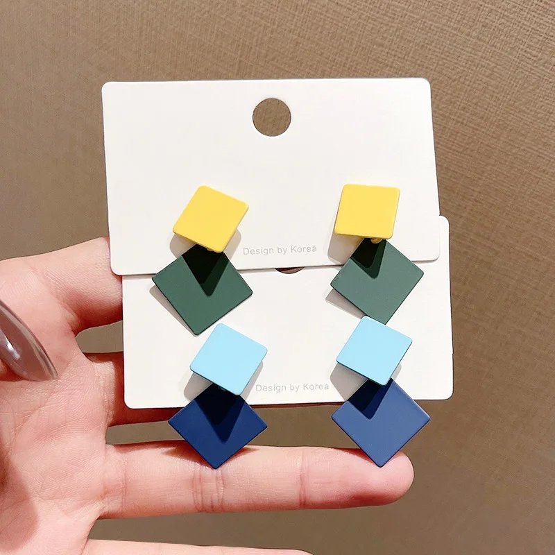 

Fashion Geometric Earrings Women's 2022 New Trendy Korean Long Temperament Versatile Contrast Color Stud Earrings