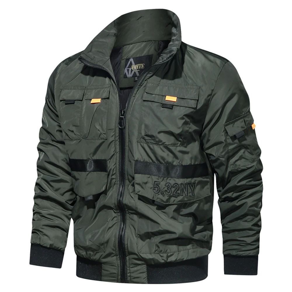 

Men's Jacket Spring Male Coats 2022 Casual Men's Bomber Jacket Stand Collar Windbreaker Multi Pockets Pilot Coat Military Jacket
