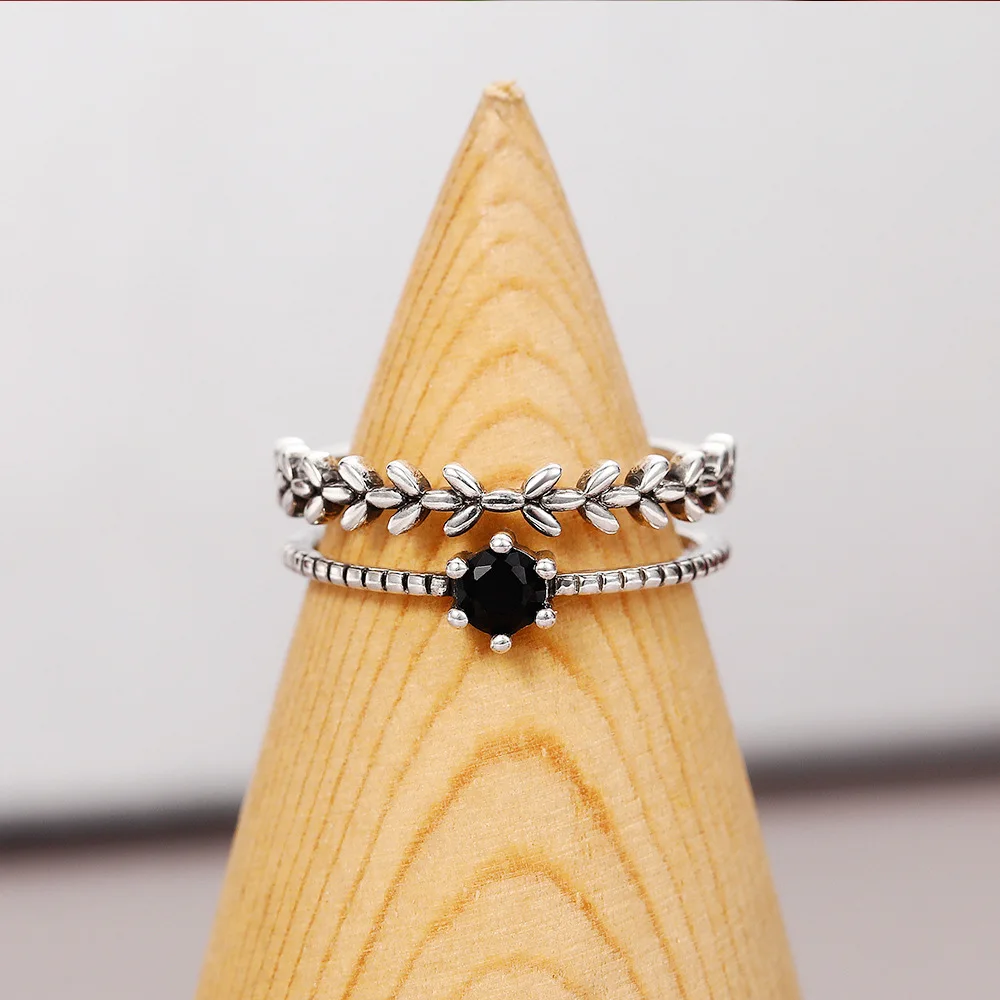 

Vintage Fashion Knuckle Ring Flower Shaped Branch Creative Double Ring Opening Adjustable Jewelry Gift