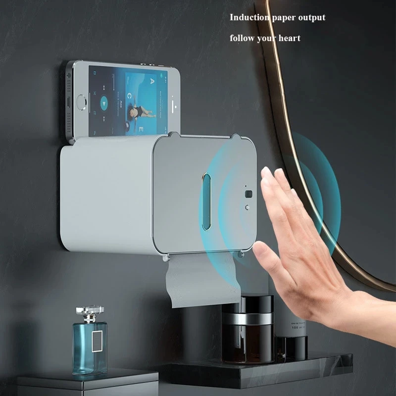 

Sensor Bathrooom Tissue Box Automatic Paper Out Punch-free WC Paper Rack Wall-Mounted Toilet Paper Dispenser Bathroom Supplies